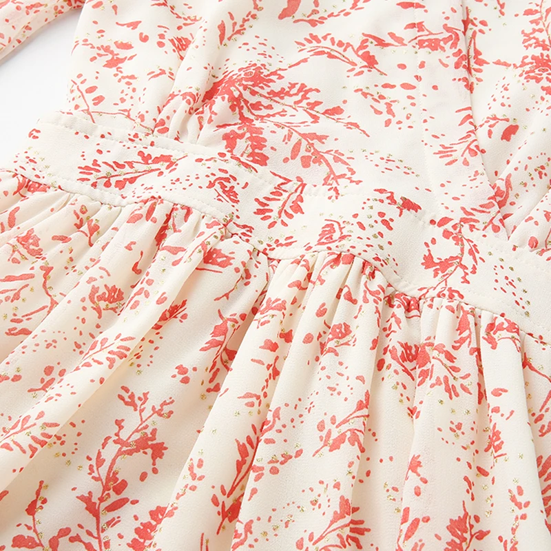 

Chiffon Retro Floral Dress Buttterfly Sleeve V-Neck Elastic Waist Long Vintage Dresses 2021 Patchwork Summer Clothes For Women