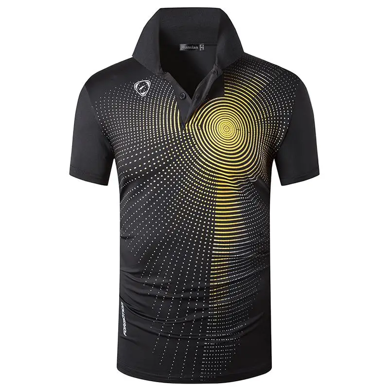 

jeansian Men's Sport Tee Polo Shirts POLOS Poloshirts Golf Tennis Badminton Dry Fit Short Sleeve LSL266 Black