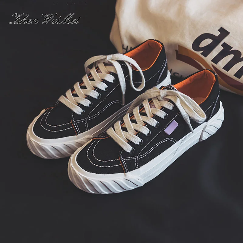 Новинка Осенняя модная женская обувь парусиновая Обувь На Шнуровке мужские и