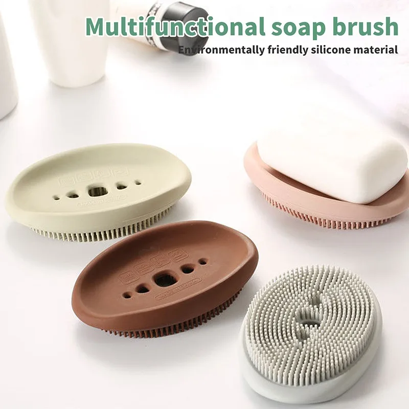 2-In-1 Soap Dish Silicone Box Holder For Bathroom Toilet Kitchen Flexible Storage Drain Rack Tray With Brush Multipurpose | Обустройство