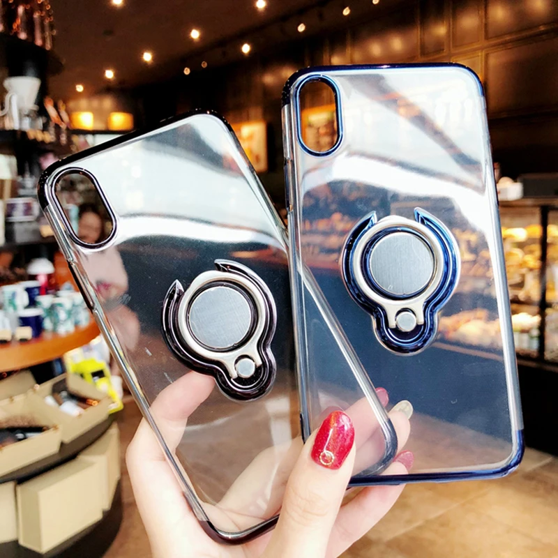 Plating Edge Car Holder Transparent TPU Case For Xiaomi 9 SE 8 lite Explorer Max3 Soft Silicone Back Cover Redmi K20 Pro 9T |
