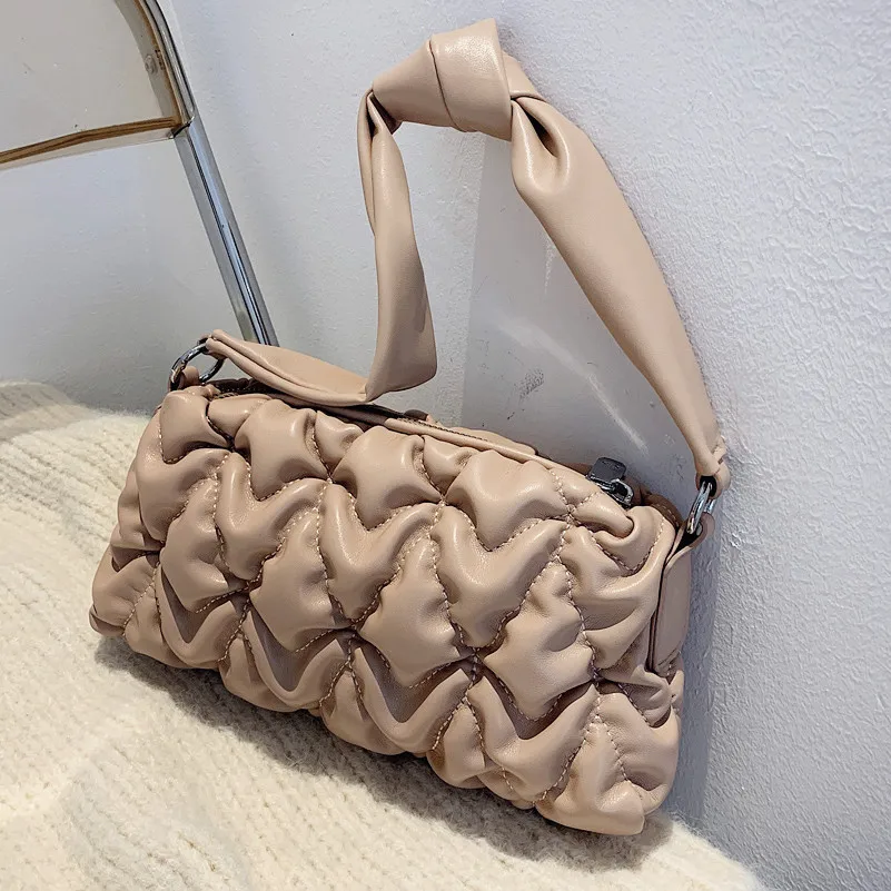 

French Style Texture Soft Leather Pleated Cotton-Padded Women's Bag 2021 New Niche Messenger Bag Versatile Pleated Shoulder