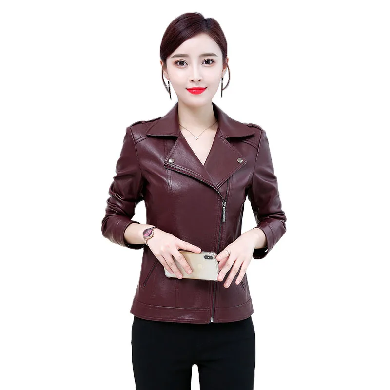 Spring Autumn PU Leather Jacket Women's 2022 New Korean Motorcycle Short Coat Female Casual Leather Tops Outwear R692