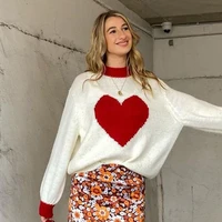 women sweet heart pullovers blouse mock neck long sleeve female casual tops autumn new chic streetwear 2022 knitted sweater