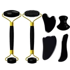 Натуральный черный обсидиан нефрит ролик для массажа лица гуашь скребок нефритовый валик гуа-Ша массаж набор инструментов роликовый массажер для лица