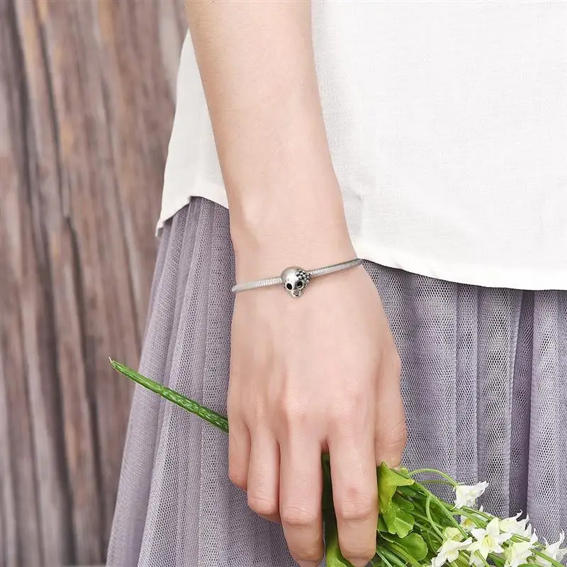 DALARAN New 925 Sterling Silver CZ Clear Skull Beads Charm Fit Bracelet Necklace Halloween DIY Jewelry Making Accessories | Украшения и