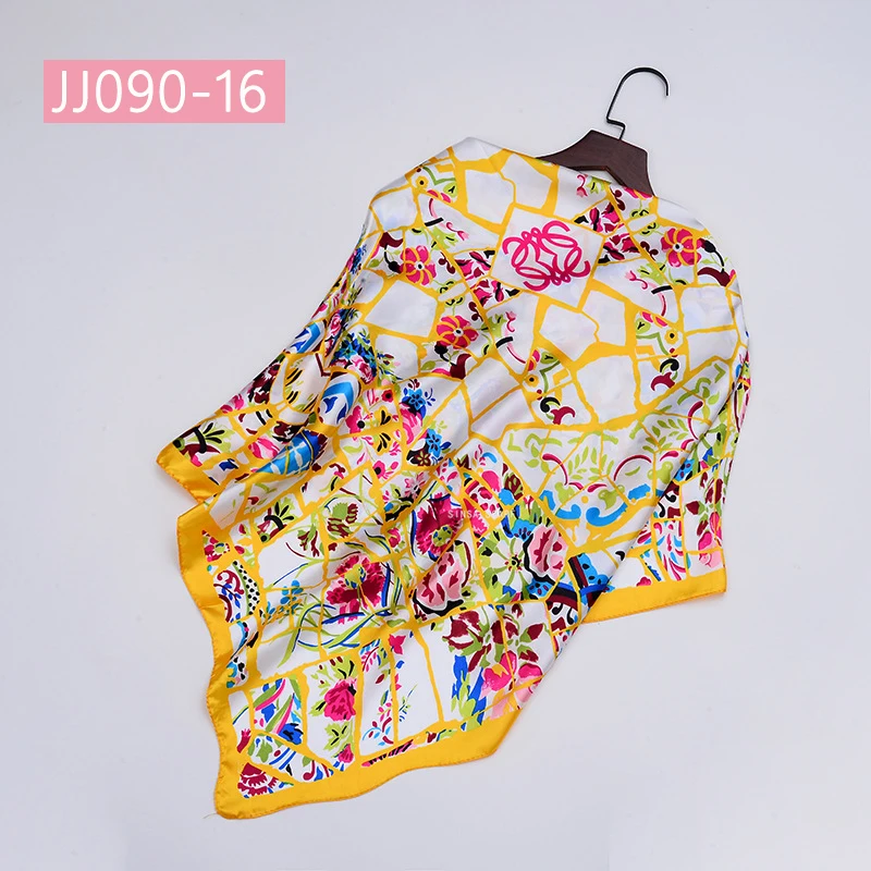 JJ090-16 90*90 см квадратный шарф для женщин, подходит ко всему, элегантные цветочные шарфы для волос, Женская бандана, весна-осень, атласные шелковые шарфы, шаль - Цвет: JJ090-16