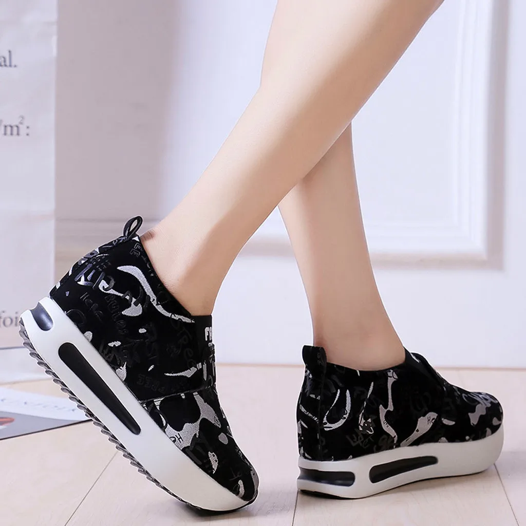 

Casual Shoes Woman Sneakers Cloth High Heel Mixed Colors Slip-On Round Toe Irregular Large Size PU Casual Shoes Woman