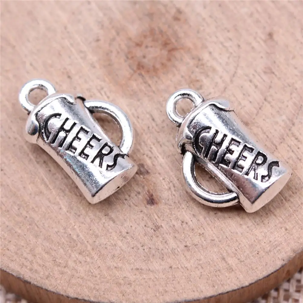 

Cheers Beer Charms For Jewelry Making Findings Handmade DIY Craft 10pcs Antique Silver Color 17x11mm