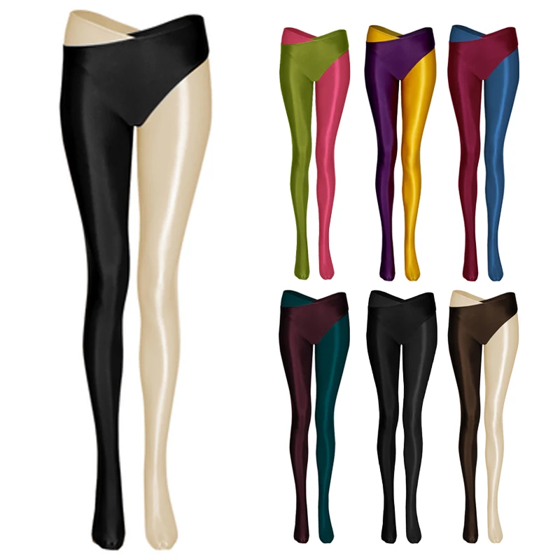Women Shiny Glossy Seperated 2 Legs Pantyhose Open Crotch Sports Yoga Stockings high waist Sparkle Sexy Oil Shiny Tights
