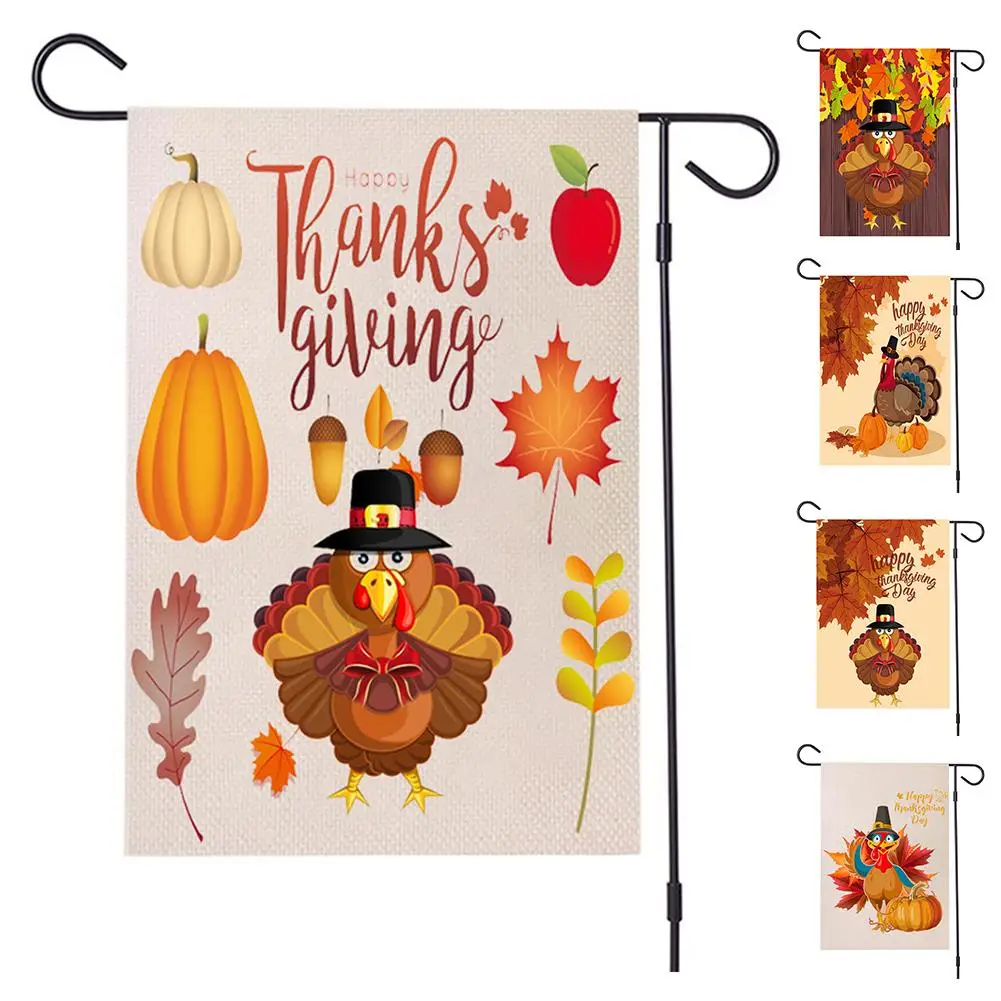 

Thanksgiving Garden Banner Flag Cartoon Turkey Design Holiday Home Decoration