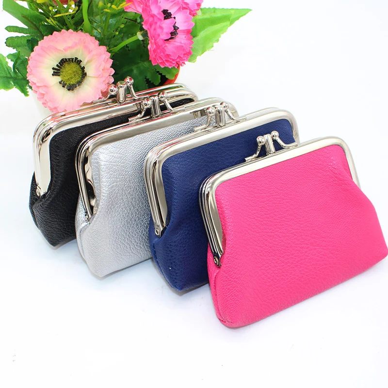 

PU Leather Pocket Money Purse Buckle Coin Wallet Candy Color Card Holder Simple Double Layer Mini Purse Gift for Women Girls