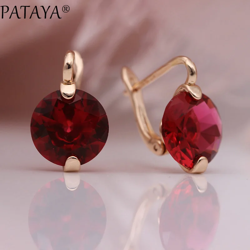 Rose Red 11,11 PATAYA, новинка, специальная цена, женские длинные круглые серьги, сферические серьги, 585 розовое золото, круглый натуральный циркон, модное ювелирное изделие - Окраска металла: Rose Red