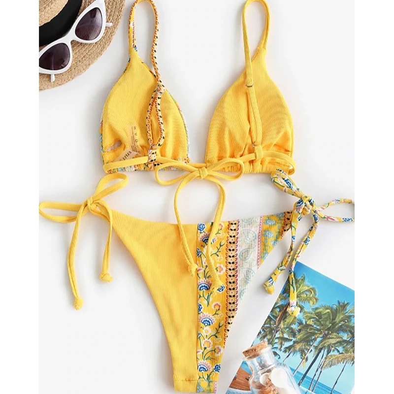 

Print Bikini Micro 2021 Retro Swimwear Female Strings Women Thong Swimsuit Brazilian Bandage Swimsuit Sexy 2 Pieces Set Biquini
