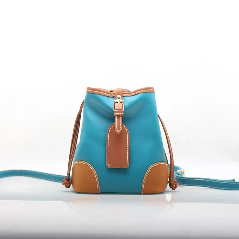 

Small Bag Women Crossbody Bucket Bags Fashion Solid Genuine Leather Purse Handbags Drawstring Mini Women Shoulder Messenger Bag