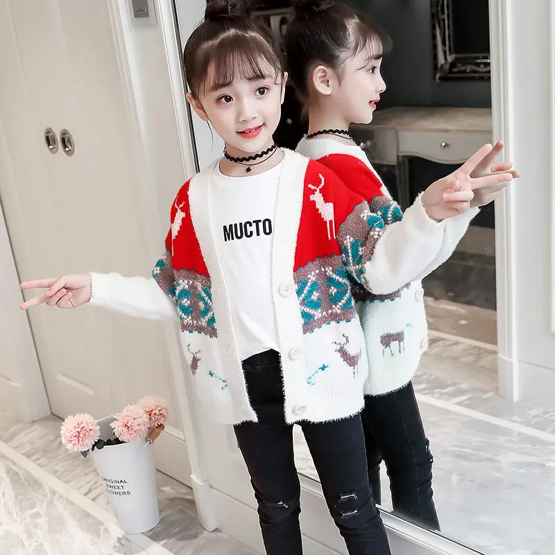 Кардиган для маленьких девочек свитер с оленями в европейском и американском
