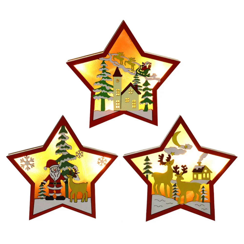 

Wooden Star Lights Christmas Tree Decorations Wood Star Shaped Lights for Farmhouse Christmas Desktop Ornaments