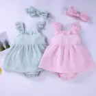 Детский комбинезон WLG без рукавов, на бретелях, универсальная летняя Милая Одежда для маленьких девочек 6-18 месяцев, цвет зеленыйрозовый