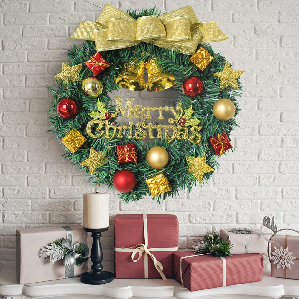 

Christmas Wreath Artificial Merry Christmas Hanging Lace Red Berry Garland With Hanger LED Lamp Strip Decorative Hot Selling