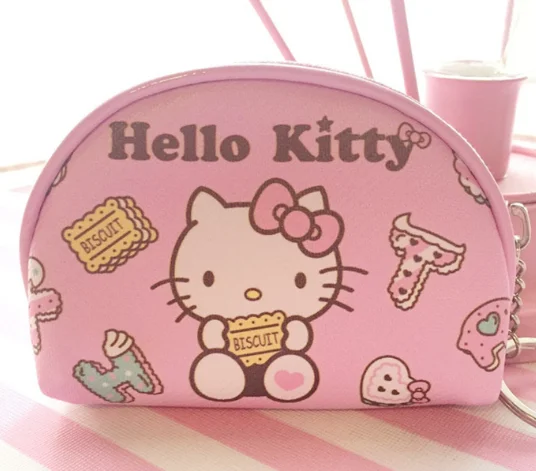 Оранжевый Hello kitty холщовый ручной кошелек для монет и кошелек, чехол, сумка; карманная цепочка для ключей, женская сумка-держатель для макияжа - Цвет: Оранжевый
