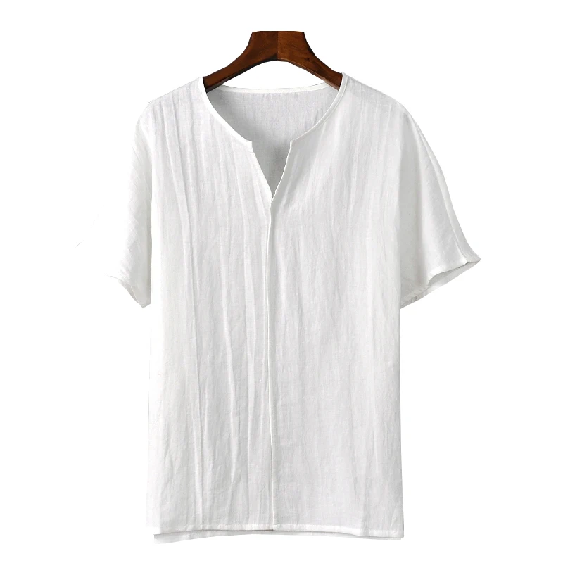 Мужская льняная белая футболка SHAN BAO летняя тонкая дышащая свободная высокого
