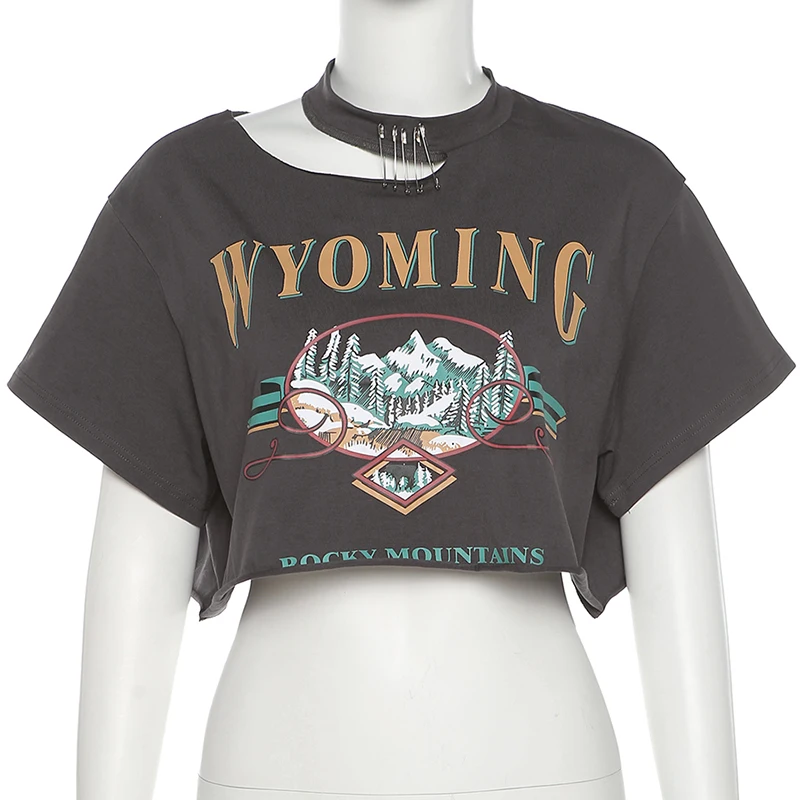 

Fashion Trend 2021 Summer New Women's T-Shirt Letter Printing Loose Irregular Navel Exposed T-Shirt For Youth Girl Sexy Tees