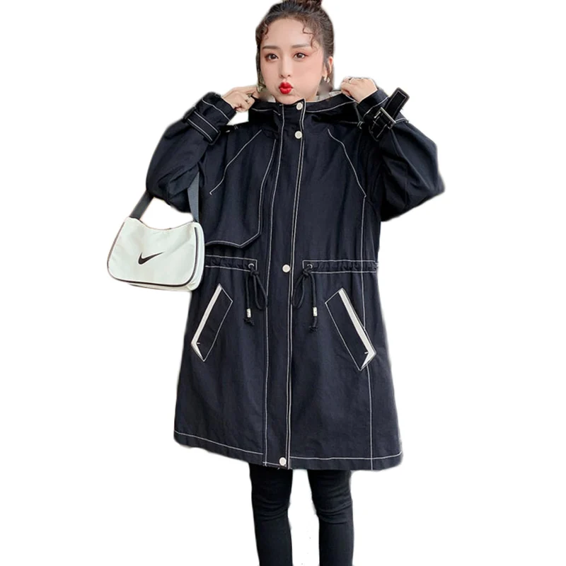 

2021 Spring New Fashion Long Windbreaker Women's Plus Size Trench Coat With Lining Windproof Tooling Overcoat Trend 4XL 100 KG