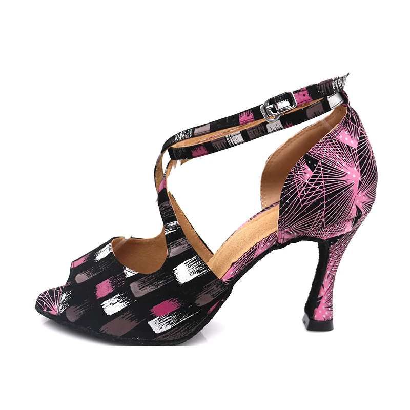 Samisoler Latin Dance Shoes Rainbow Colors bright PU Women's Salsa elegant Ballroom dancing shoes soft tango dance shoes heel