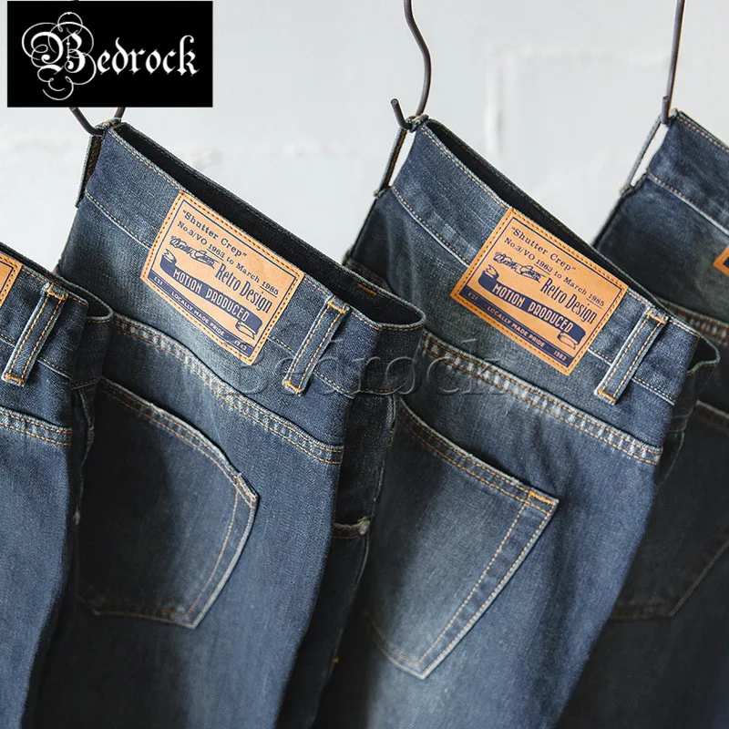 blue one washed red line denim jeans Amekaji distressed old ripped straight pants for men Japanese casual cropped pants