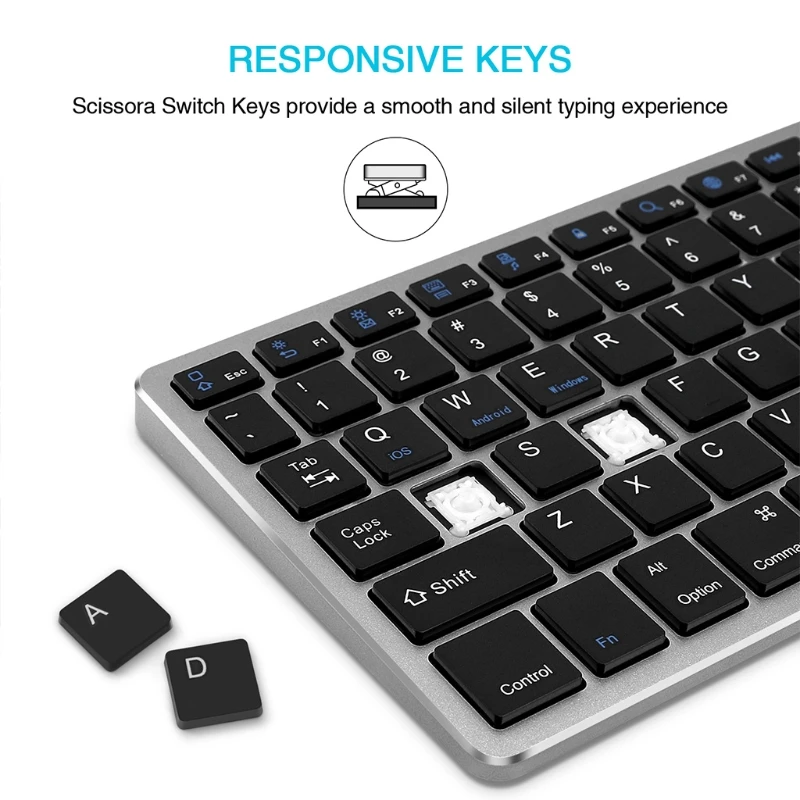 

102 Keys Bluetooth Keyboard Multi Device Rechargeable Bluetooth Wireless Keyboard with Number Pad for Laptop Tablet Cellphone De