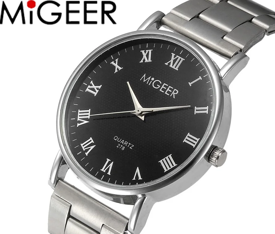 

MIGEER New Fashion Watches Men Stainless Steel Men's Watch Quartz Clock Simple Design Men's Watches montre homme Gift For Men