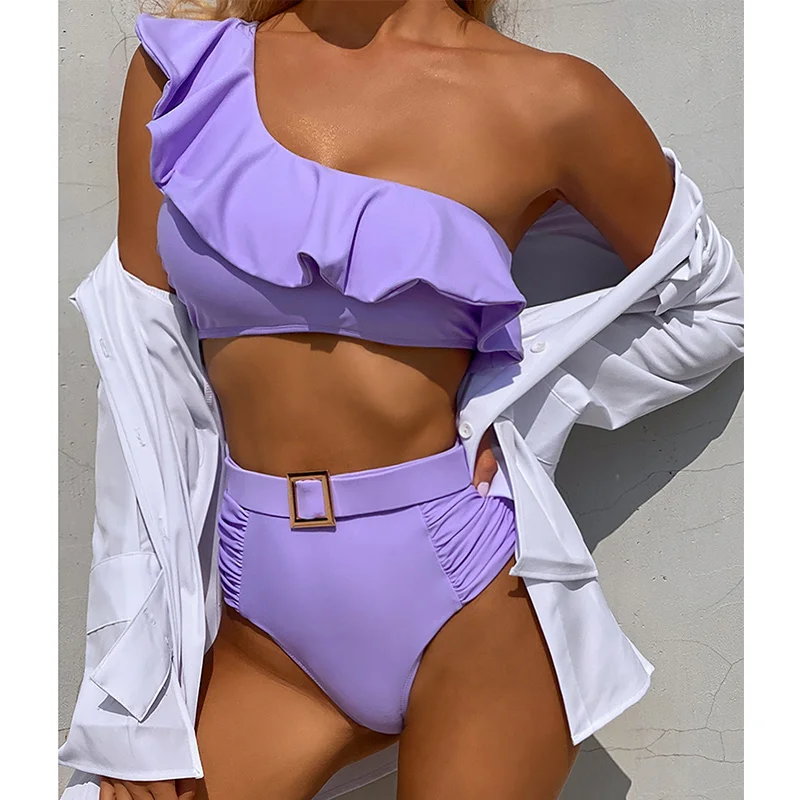 

Купальник-бикини женский, на одно плечо, с высокой талией