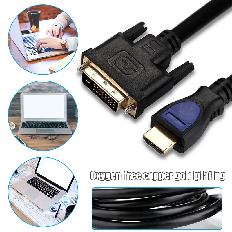 Кабель HDMI-совместимый с DVI Мужской адаптер 24 + 1 золотым покрытием 1080P для HD ТВ