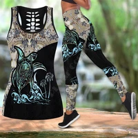 sea turtle polynesian 3d printed hollow out tank legging suit sexy yoga fitness soft legging summer women for girl 05