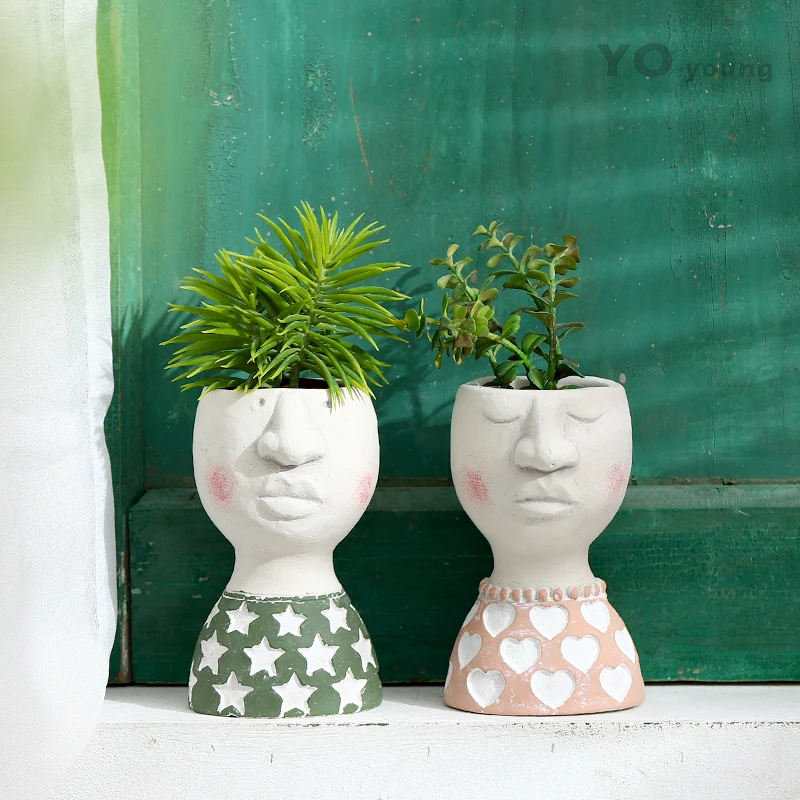 

Succulent Flowerpot Nordic Portrait Vase Flower Ornaments Creative Art Personality Human Face Vase Green Radish Garden Decors