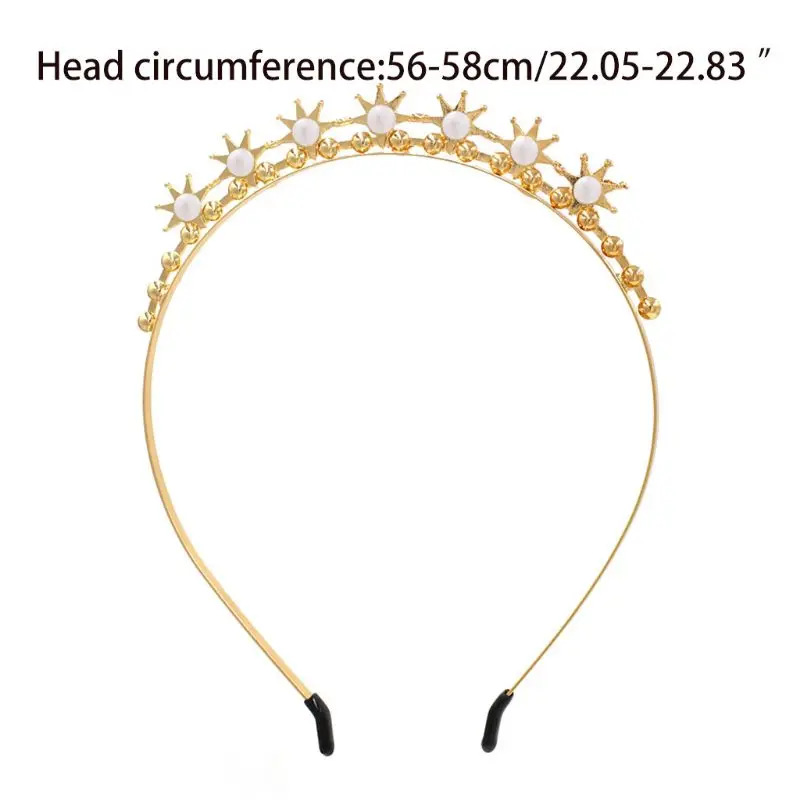 Baroque Forehead Jewelry Metal Headband Faux Pearl Rhinestone Sun Hair Hoop Women Bridal Wedding Styling Tiara Crown Headdress | Красота и