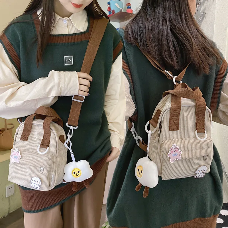 

Small Canvas Crossbody Bags for Women 2022 New Multi-function Shoulder Backpack Cute Girl Student Corduroy Female Handbags Flap