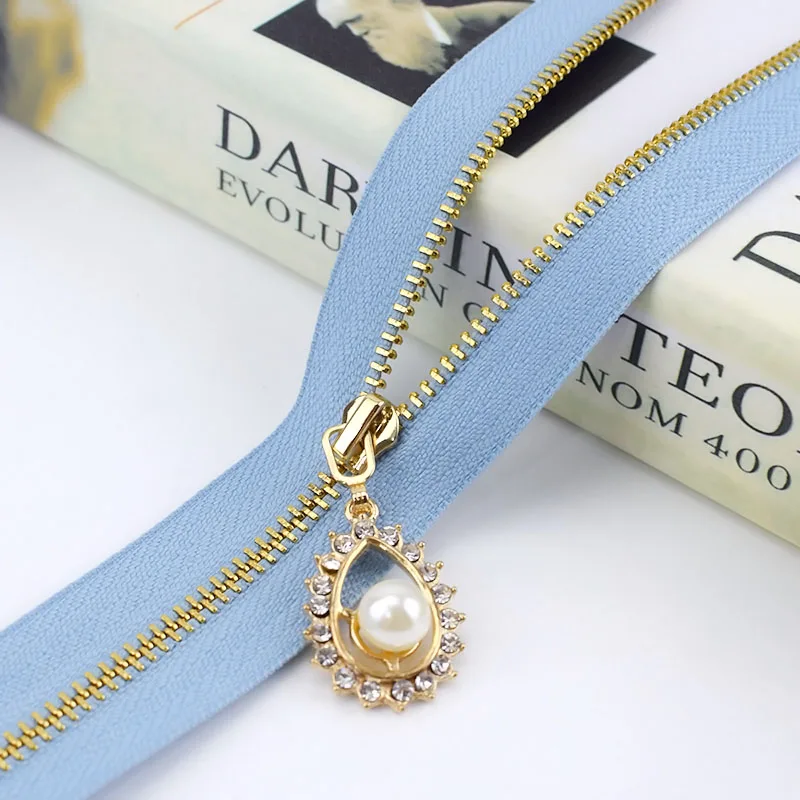 light blue 3# металлическая молния 40 см/50 см/60 см/70 см, 2 шт/комплект/5 шт. с открытым концом с золотыми зубьями, застежка-молния для пошива сумок кошелек пуховик, куртка, юбка, Костюмы аксессуар - Цвет: light blue