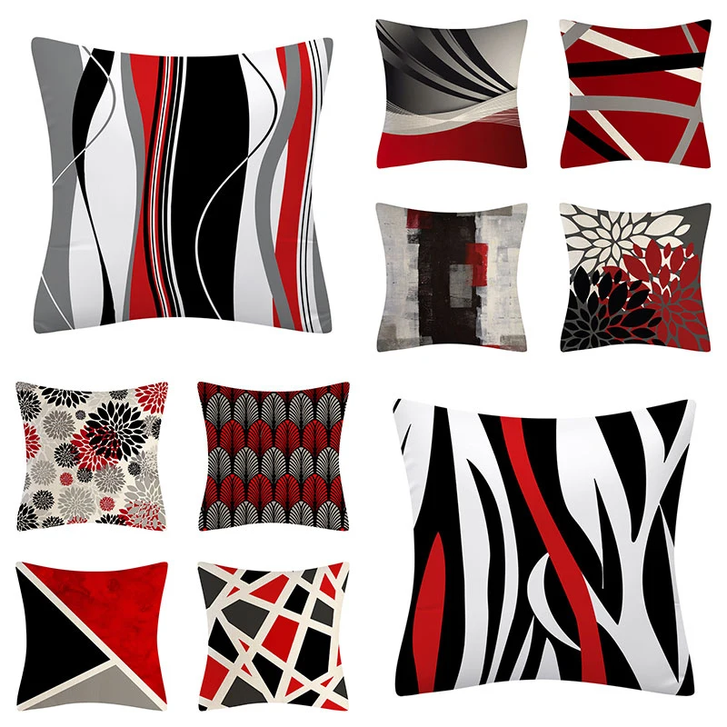 

Наволочка для подушки из полиэстера, декоративная подушка красного и черного цвета с абстрактным геометрическим рисунком, украшение для ав...