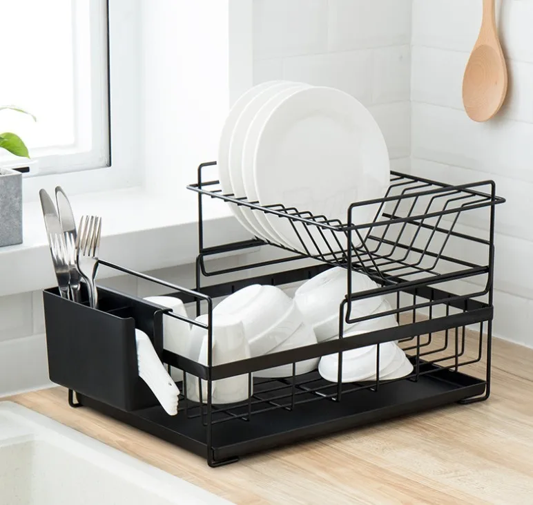 

Kitchen Dish Storage Rack White Black Drainage Basket Dish Bowl Tableware Rack Kitchen Storage Accessories HWC