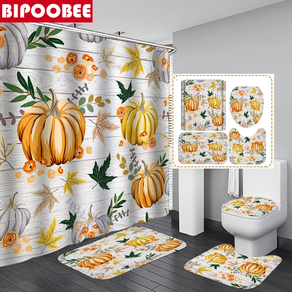 Осенняя занавеска для душа набор ванной комнаты с изображением кленовых листьев