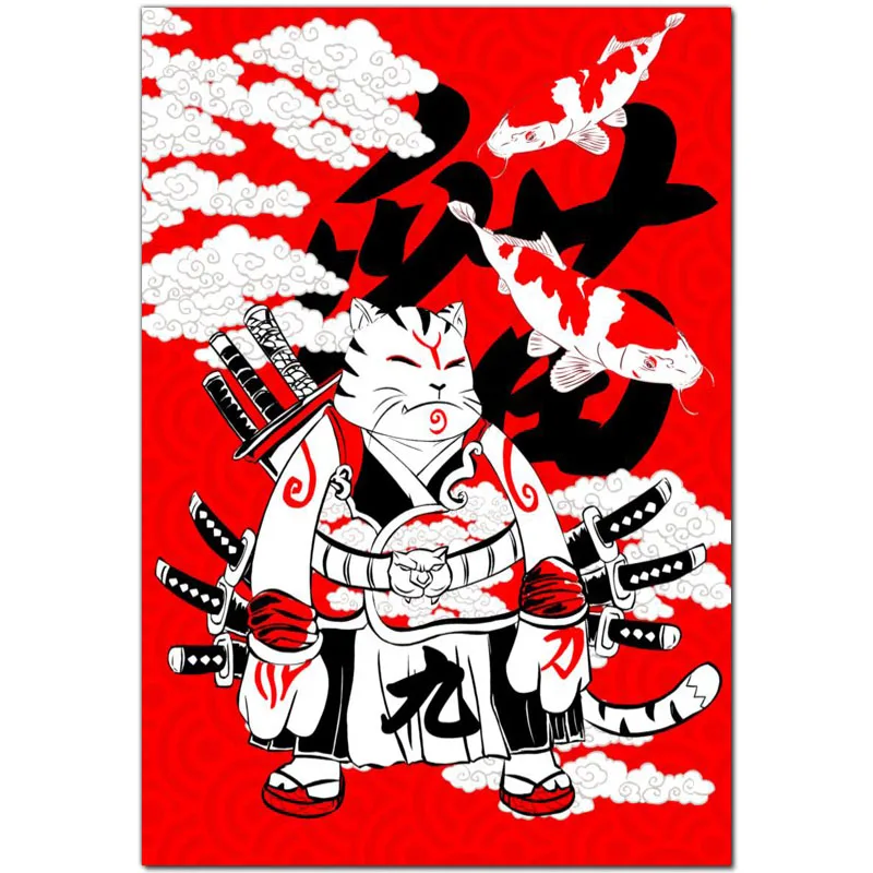 Настенная Картина на холсте японские постеры и принты самурайского кота
