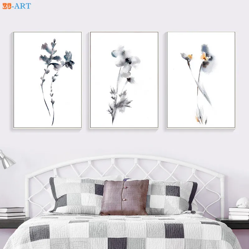 Минималистичные Серебристые Серые Цветочные акварельные принты современная