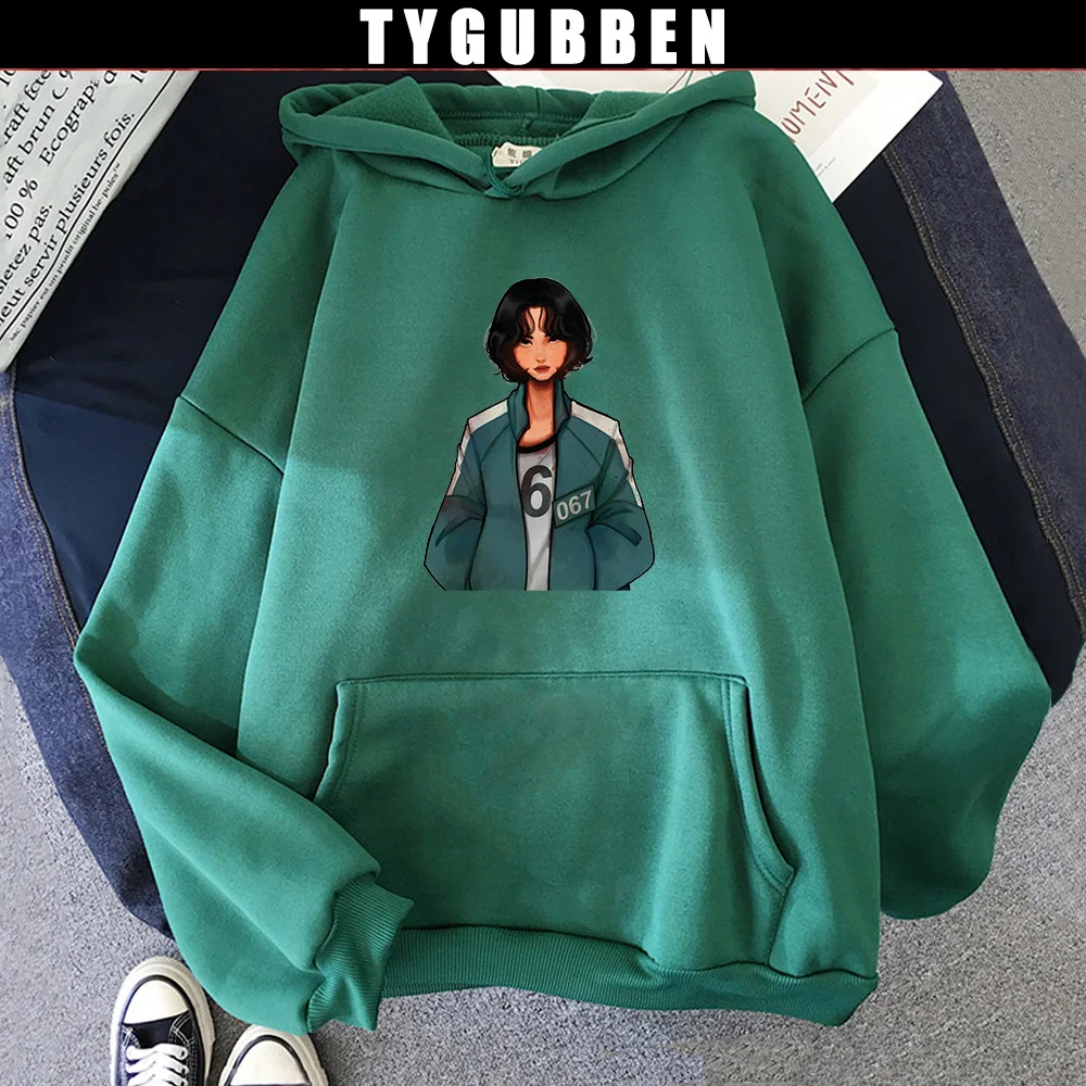 

Толстовка с капюшоном Kang Sae Byeok из игры кальмар 067, женская повседневная одежда с длинным рукавом в стиле хип-хоп, кавайная одежда, Аниме толст...