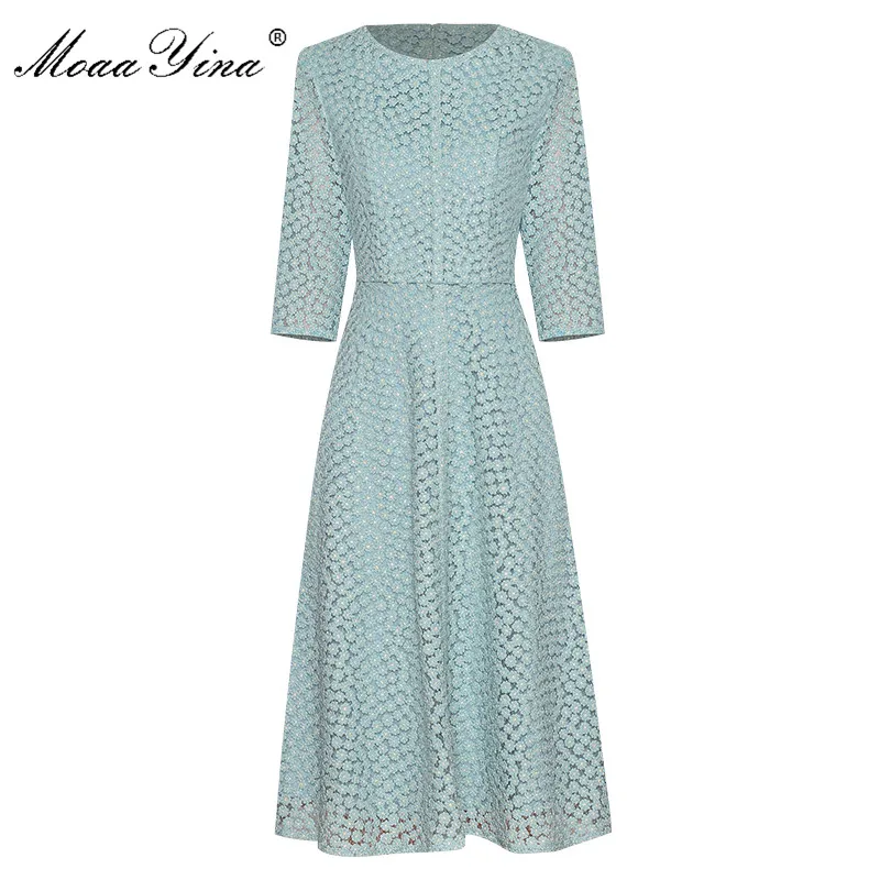 Модное дизайнерское платье MoaaYina весенне летнее женское с рукавом 3/4 сетчатые