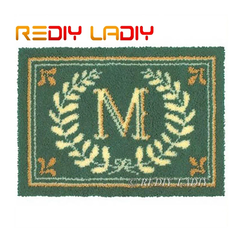 

Latch Hook Rug Kits Crocheting Carpet Rug Letter M Acrylic Yarn Pre-Printed Canvas Cushion Mat DIY Crochet Tapestry Art & Crafts