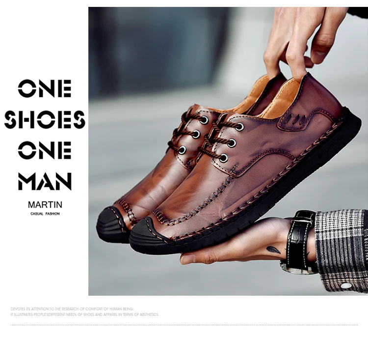 Hot Sale Leather Men Flats Shoes Hand Sewing Men Oxfords Zapatos Hombres Trendy Men Leather Lace Up Shoes High Quality Moccasins