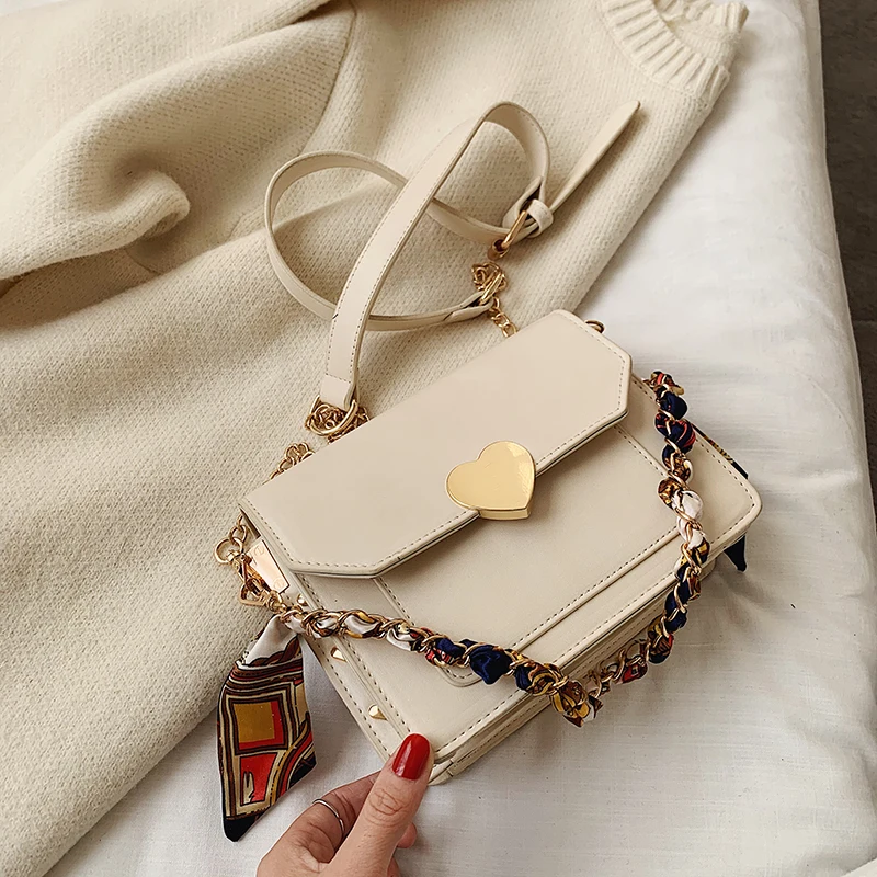 

2021 New Shoulder Messenger Bag Fashion Women Bags White PU Women Bags Studded Messenger Bag Chain Bag Handbag