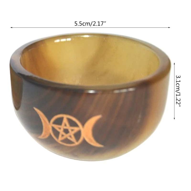 

95AA Altar Bowl Ox Horn Cup with Triple Moon Divination Ritual Tableware Astrology Wicca Astrological Tool Witchcraft Prop