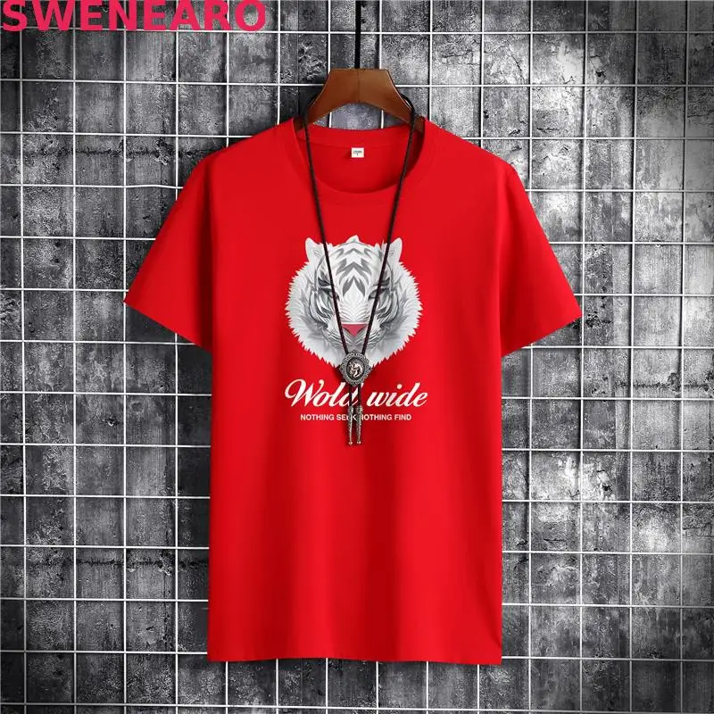 

2021 summer new style red nose tiger print 100% cotton T-shirt summer breathable size S-5XL men's T-shirt O-neck breathable